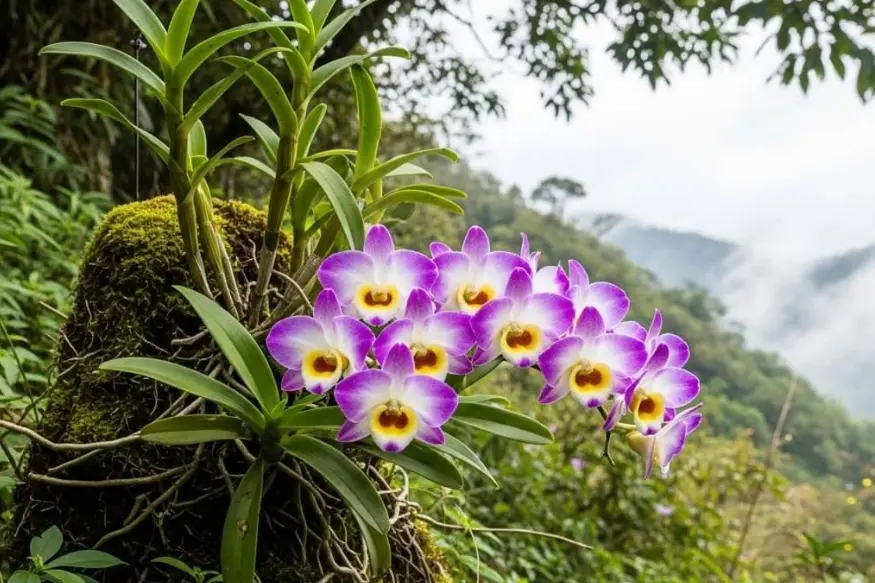 Wild orchids growing near the Inca Trail in Peru