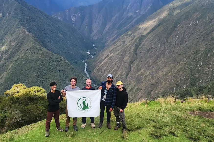 Inca Trail Specialist travelers with their local trekking team in the Andes
